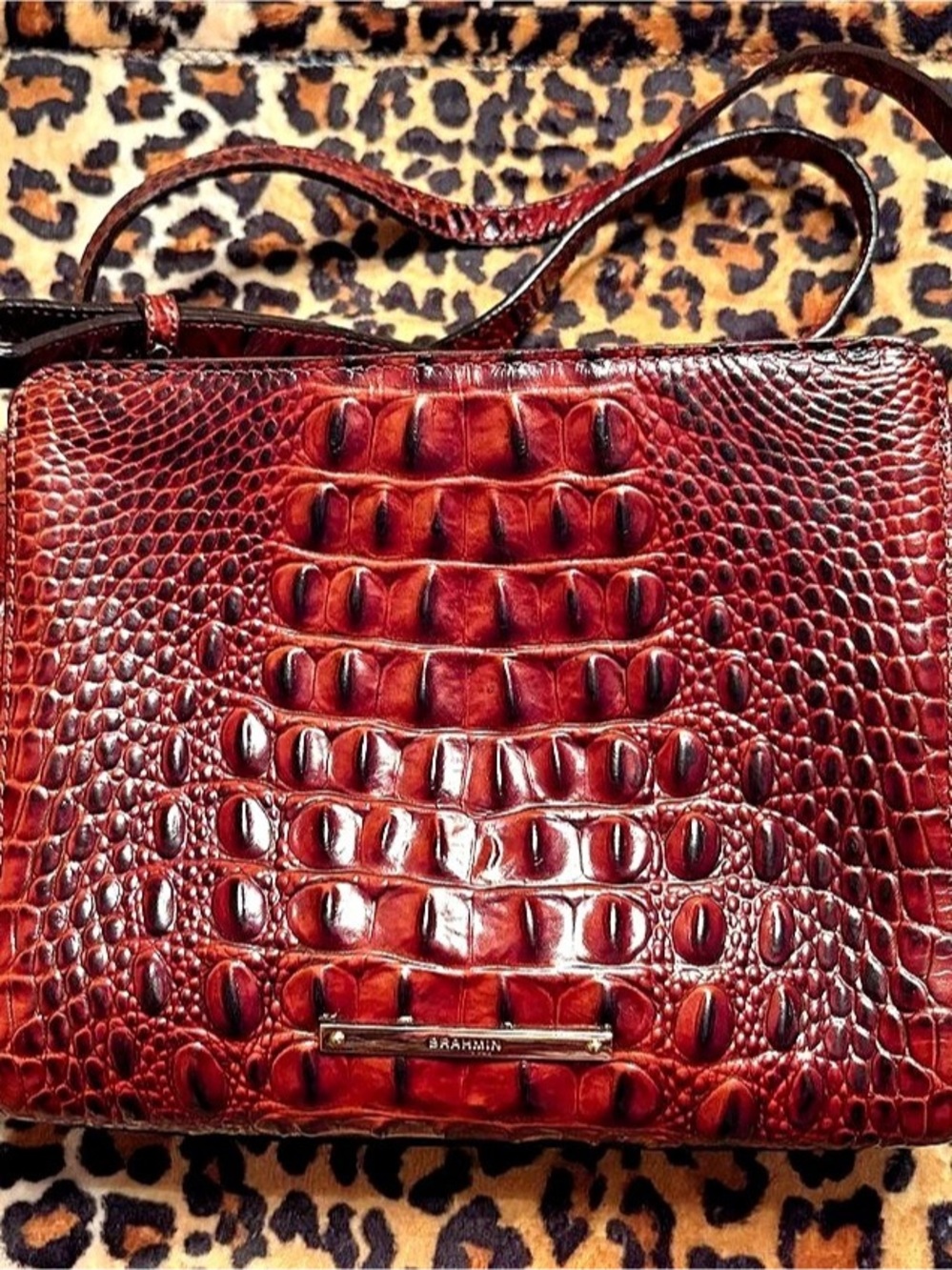 Brahmin Pecan Crossbody Crocodile Embossed Shoulder Bag